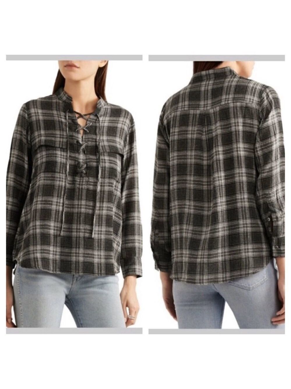 Madewell Draped Laceup Wool Blend Popover Top